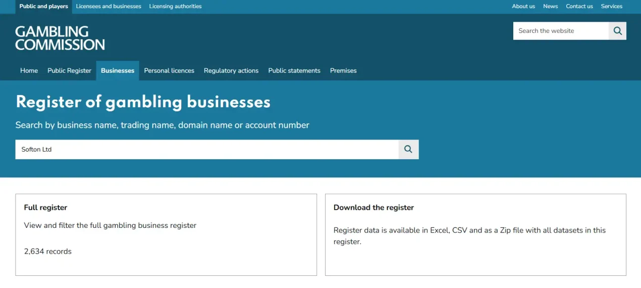 UK Gambling Commission public register search for Kingdom Casino licensing