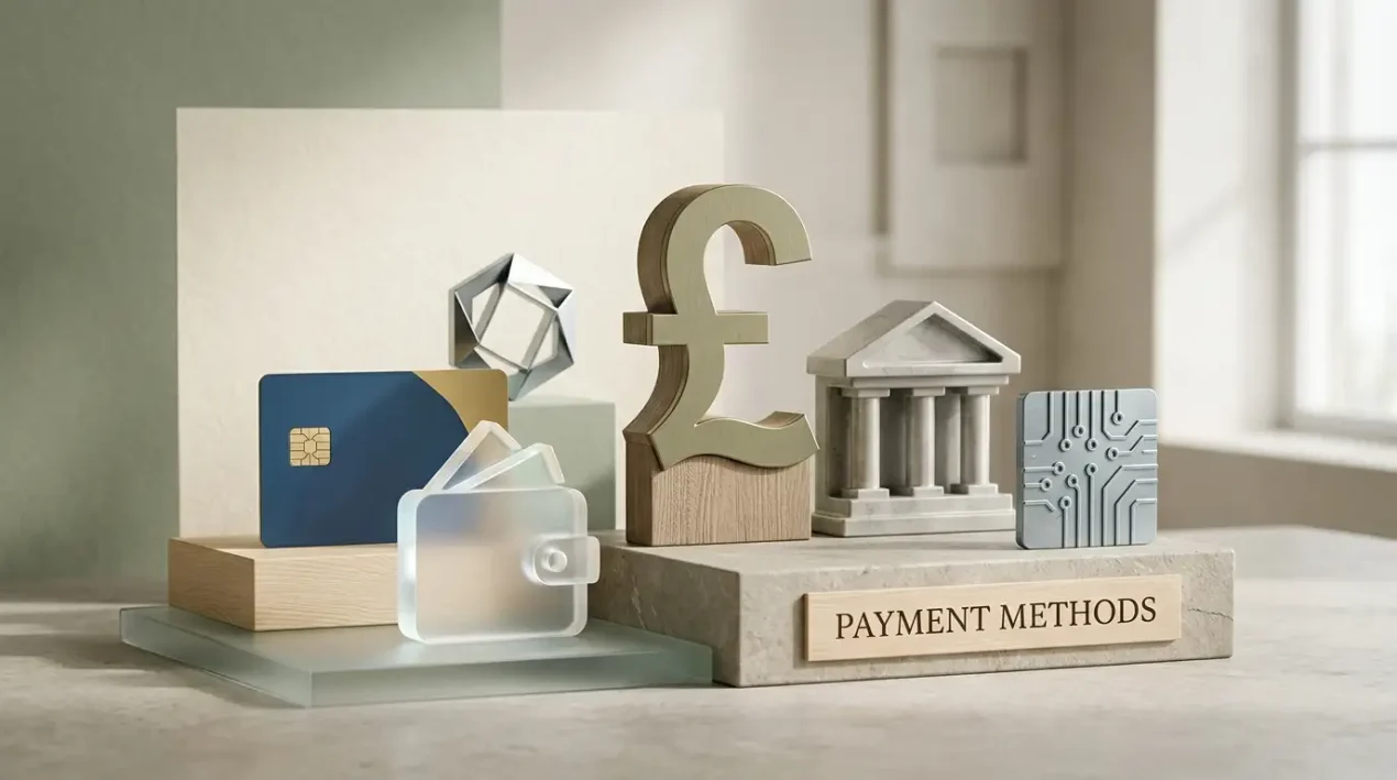 Illustration of card, bank transfer, e-wallet, crypto and GBP payment categories